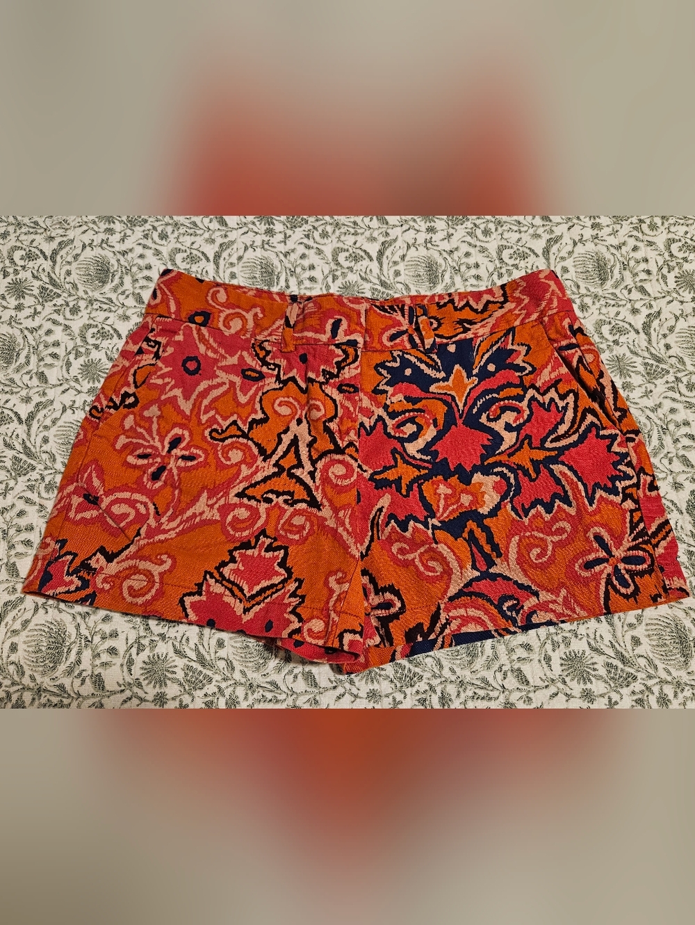 LOFT Linen Blend Boho Floral Print Women's Shorts in Orange & Pink